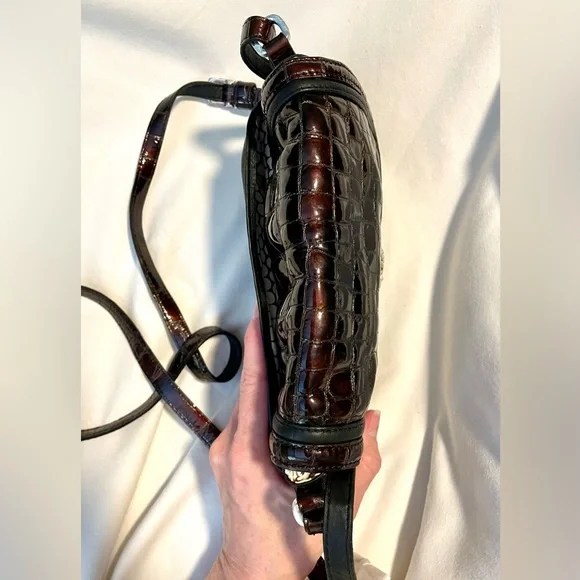 *VINTAGE* Brighton Crossbody Purse/Bag - Patent Leather Croc- Brown/Black - Picture 6 of 15